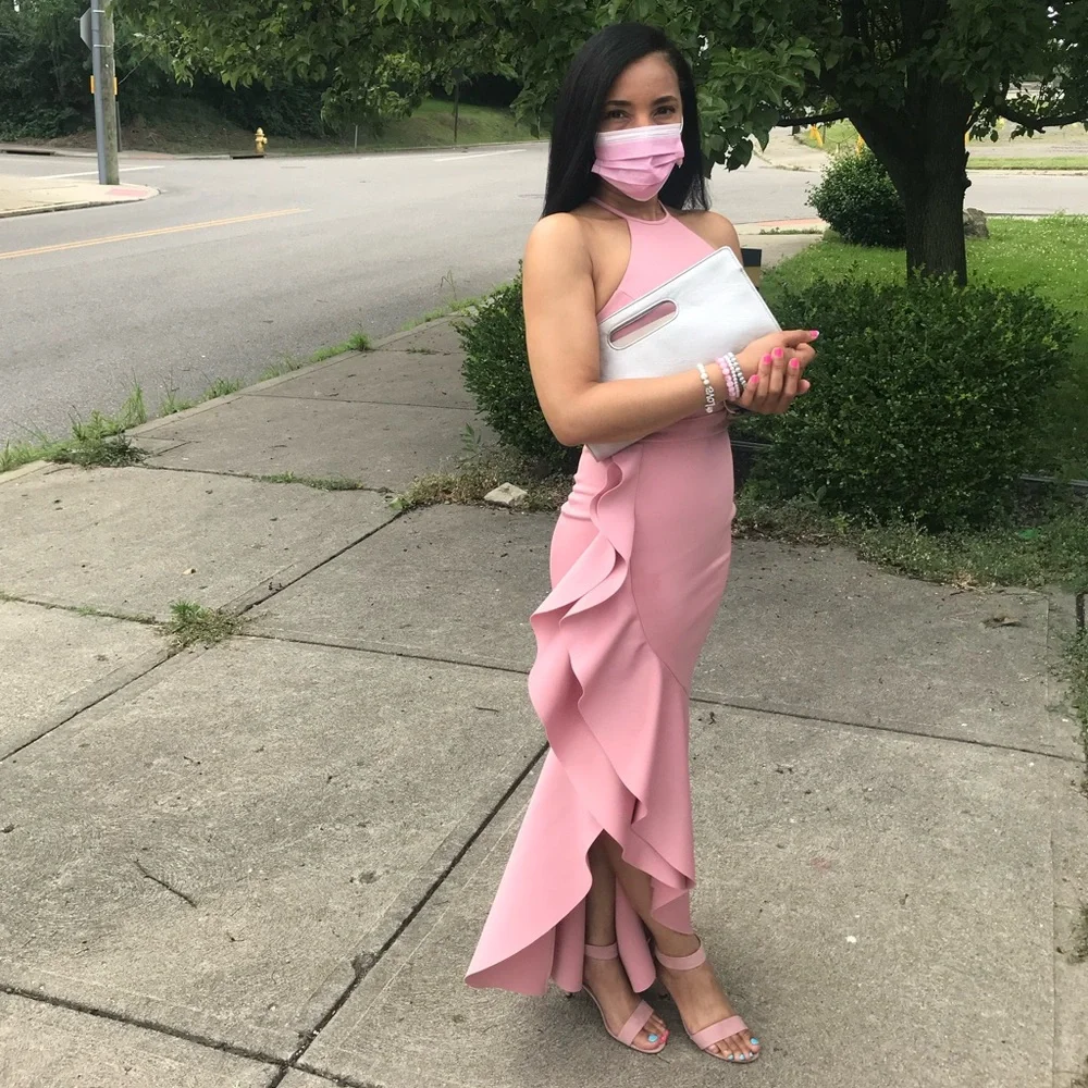 Pink Halter-neck, Ruffle, Maxi dress - Picture 7 of 7